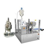 Envasado automático prefabricado de llenado y sellado de bolsas con llenadora de pistón para líquidos y pastas