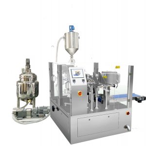 Envasado automático prefabricado de llenado y sellado de bolsas con llenadora de pistón para líquidos y pastas