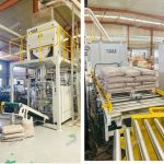 La línea de paletizado de llenado de bolitas de madera de 15 kg está lista para su entrega